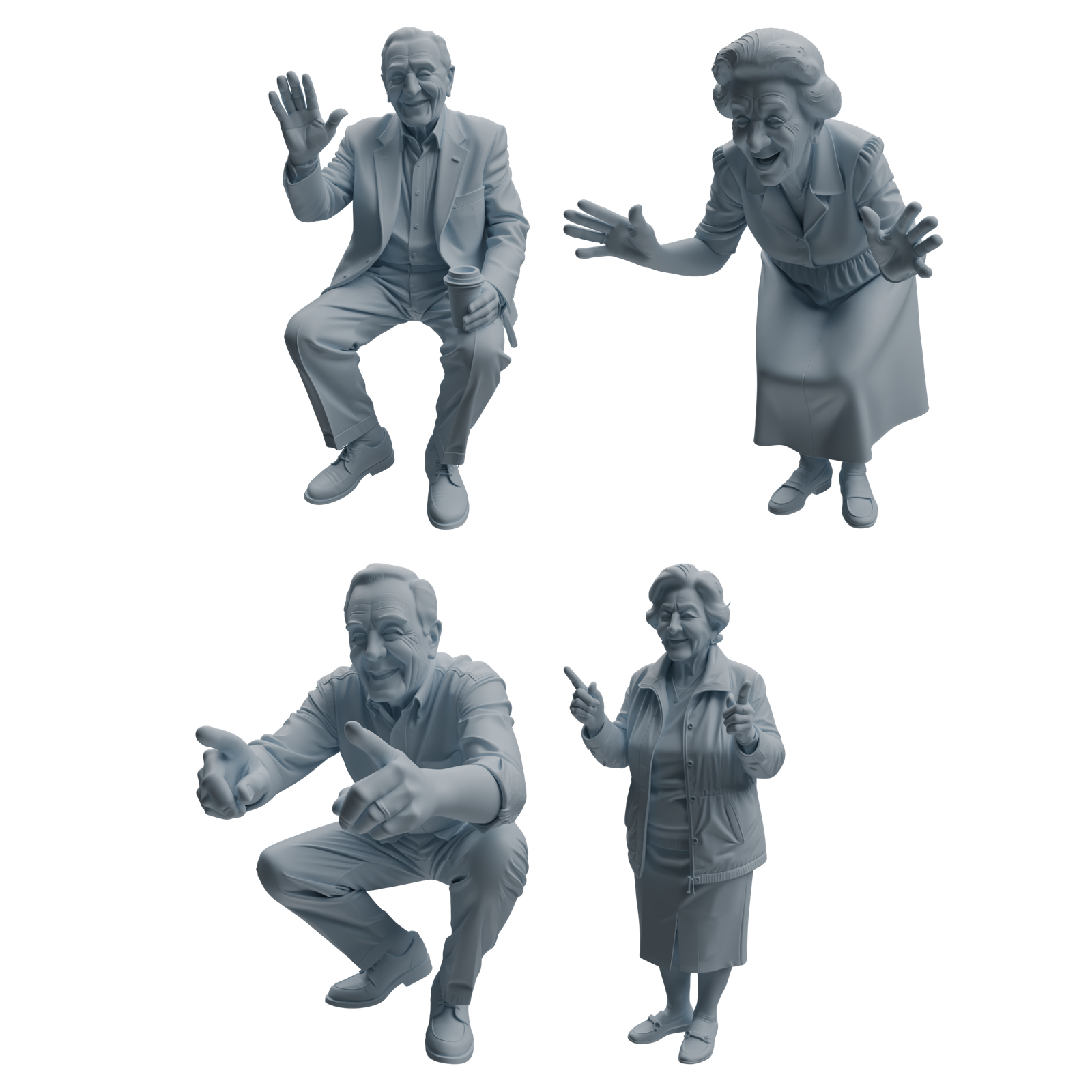 MRY-SFW LYTR1035 Interactive Elderly Character Modern Model 4 pcs 3D Printed Resin Model Kit by SSMODEL