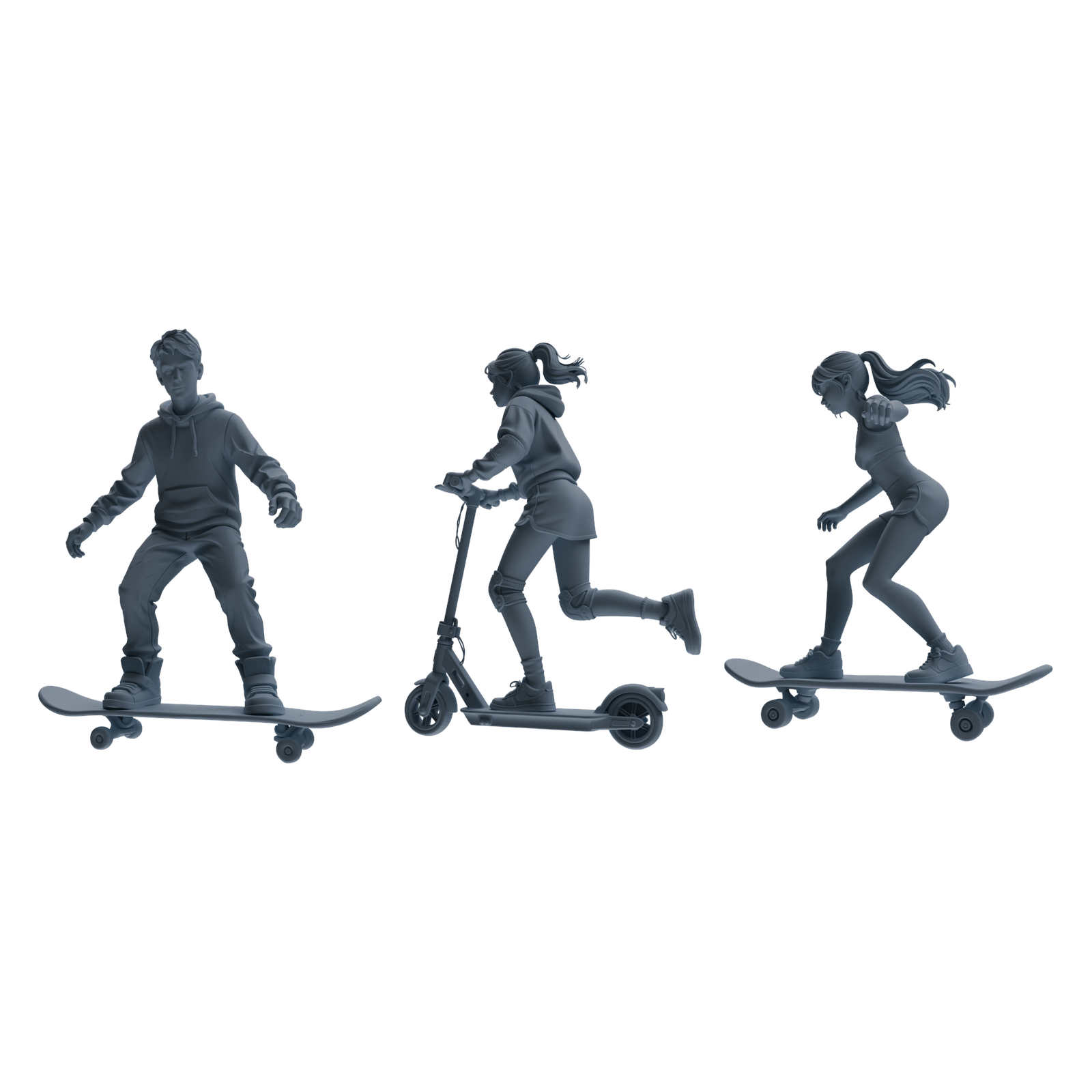 MRY-SFW LYTR787 Skateboard Figure Modern Model 3 pcs Miniature Car Diorama Figures Scene Props Accessories Resin 3D Printed Resin Model Kit by SSMODEL