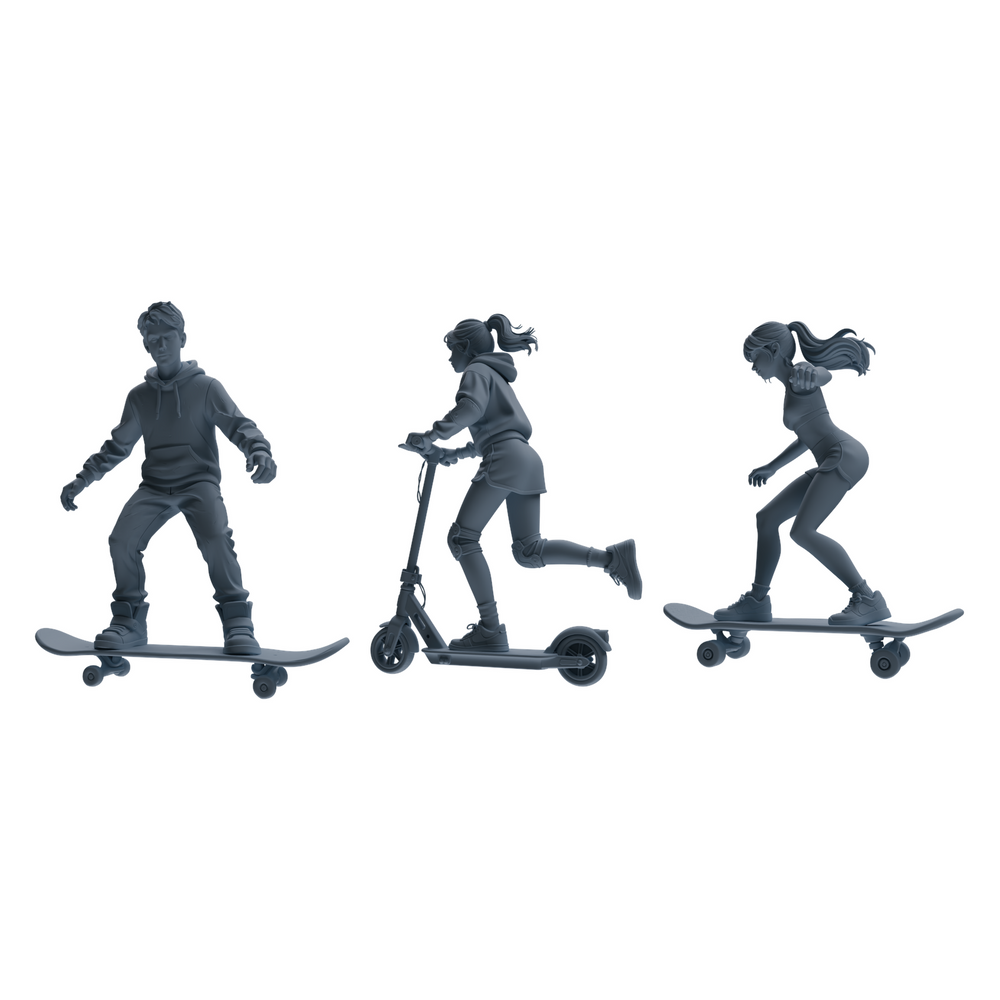 MRY-SFW LYTR787 Skateboard Figure Modern Model 3 pcs Miniature Car Diorama Figures Scene Props Accessories Resin 3D Printed Resin Model Kit by SSMODEL