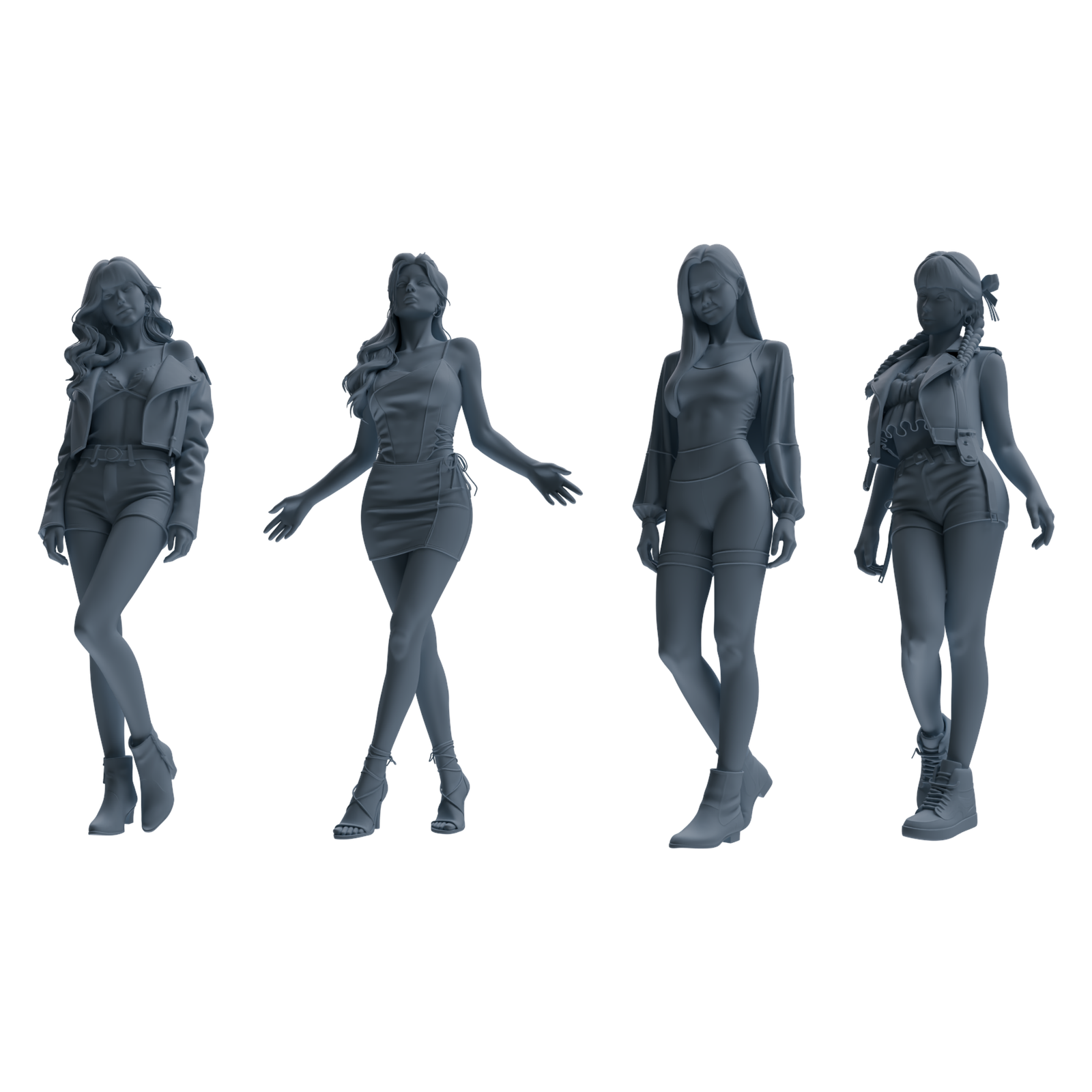 MRY-SFW LYTR854 Fashion Girl Figure Modern Model 4 pcs Miniature Car Diorama Figures Scene Props Accessories Resin 3D Printed Resin Model Kit by SSMODEL