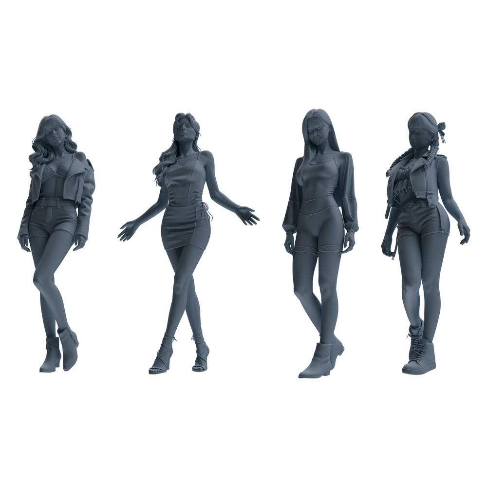 MRY-SFW LYTR854 Fashion Girl Figure Modern Model 4 pcs Miniature Car Diorama Figures Scene Props Accessories Resin 3D Printed Resin Model Kit by SSMODEL