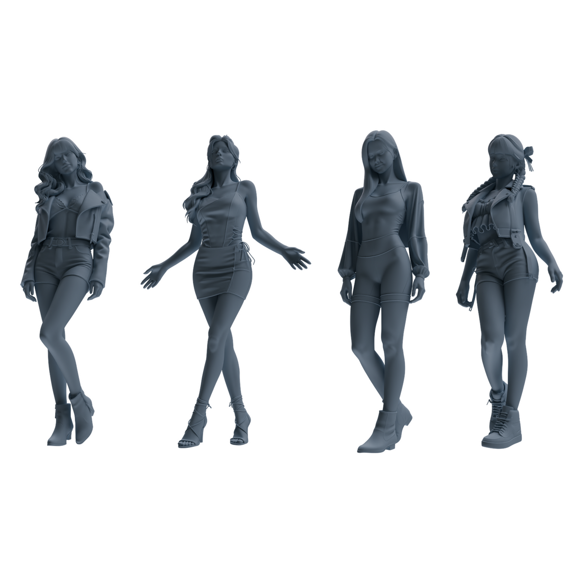 MRY-SFW LYTR854 Fashion Girl Figure Modern Model 4 pcs Miniature Car Diorama Figures Scene Props Accessories Resin 3D Printed Resin Model Kit by SSMODEL