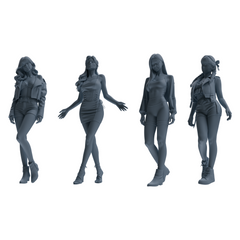 MRY-SFW LYTR854 Fashion Girl Figure Modern Model 4 pcs Miniature Car Diorama Figures Scene Props Accessories Resin 3D Printed Resin Model Kit by SSMODEL