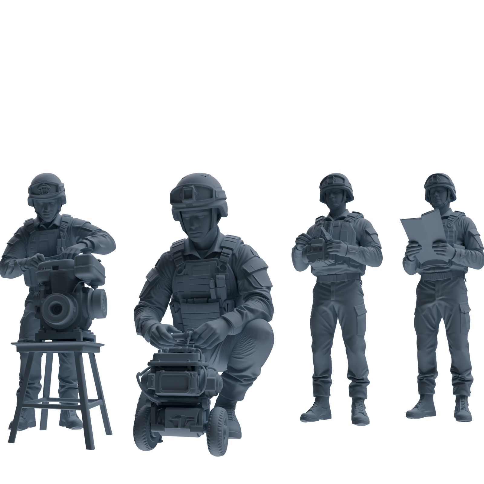 MRY-SFW SSTR237 Modern French Army Logistics Soldier Maintenance Four-Person Group