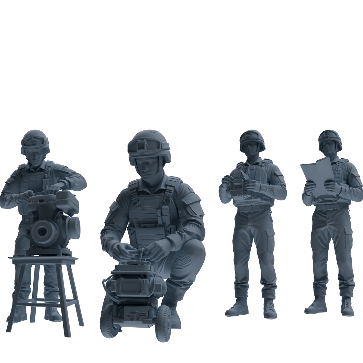 MRY-SFW SSTR237 Modern French Army Logistics Soldier Maintenance Four-Person Group