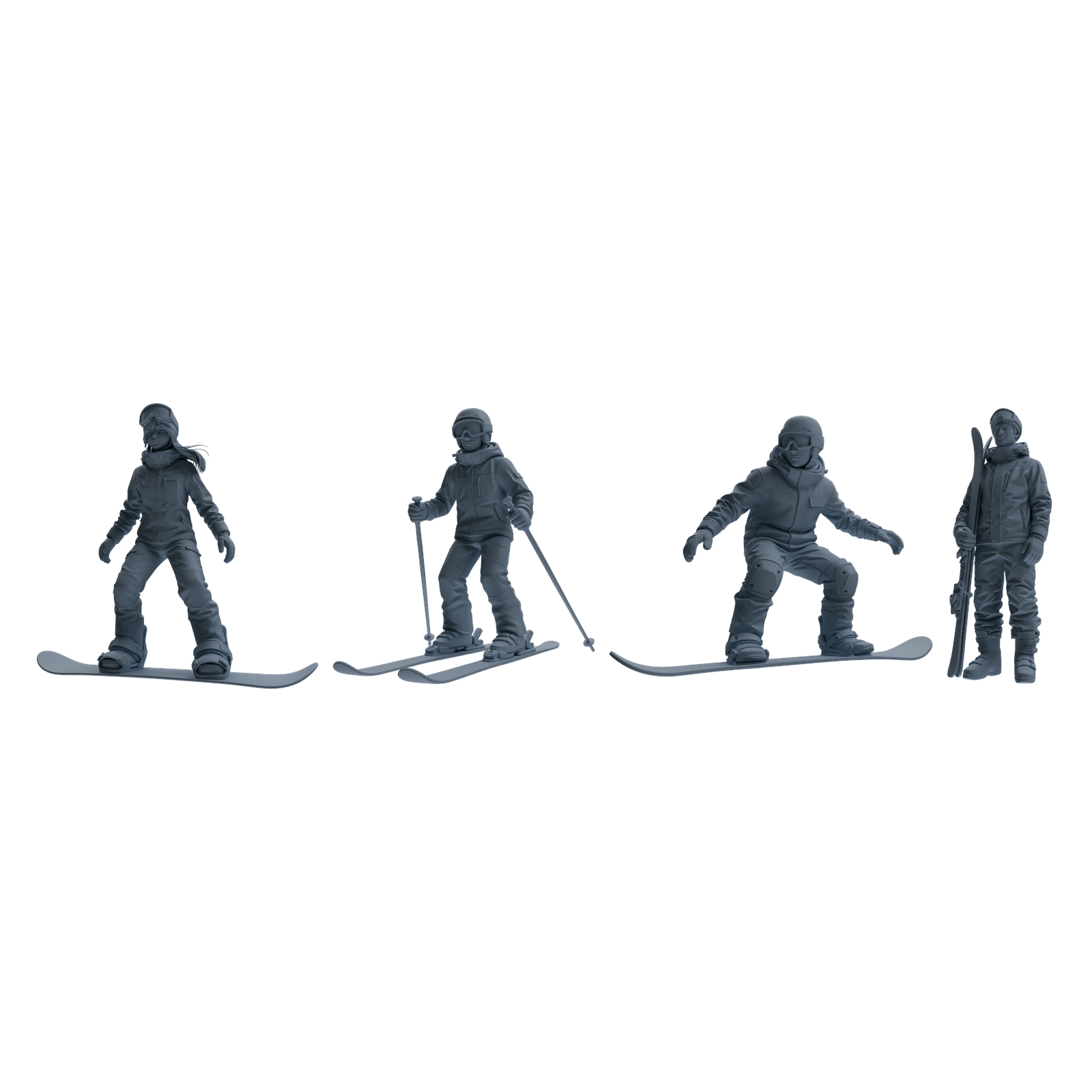 MRY-SFW LYTR786 Skiing Figure Modern Model 4 pcs Miniature Car Diorama Figures Scene Props Accessories Resin 3D Printed Resin Model Kit by SSMODEL