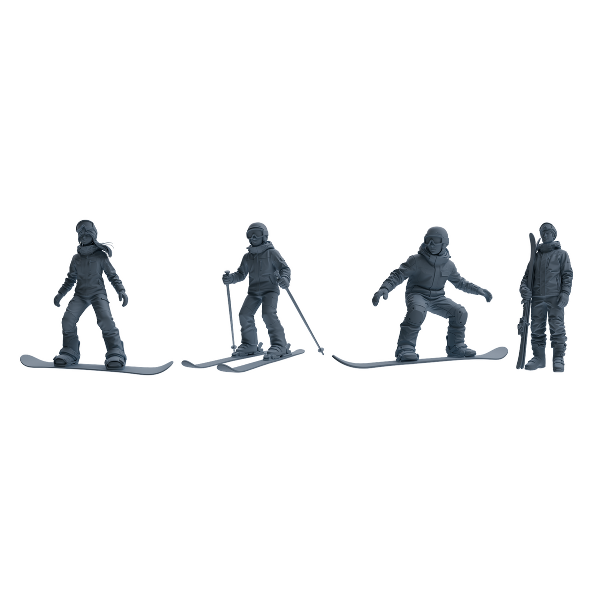 MRY-SFW LYTR786 Skiing Figure Modern Model 4 pcs Miniature Car Diorama Figures Scene Props Accessories Resin 3D Printed Resin Model Kit by SSMODEL