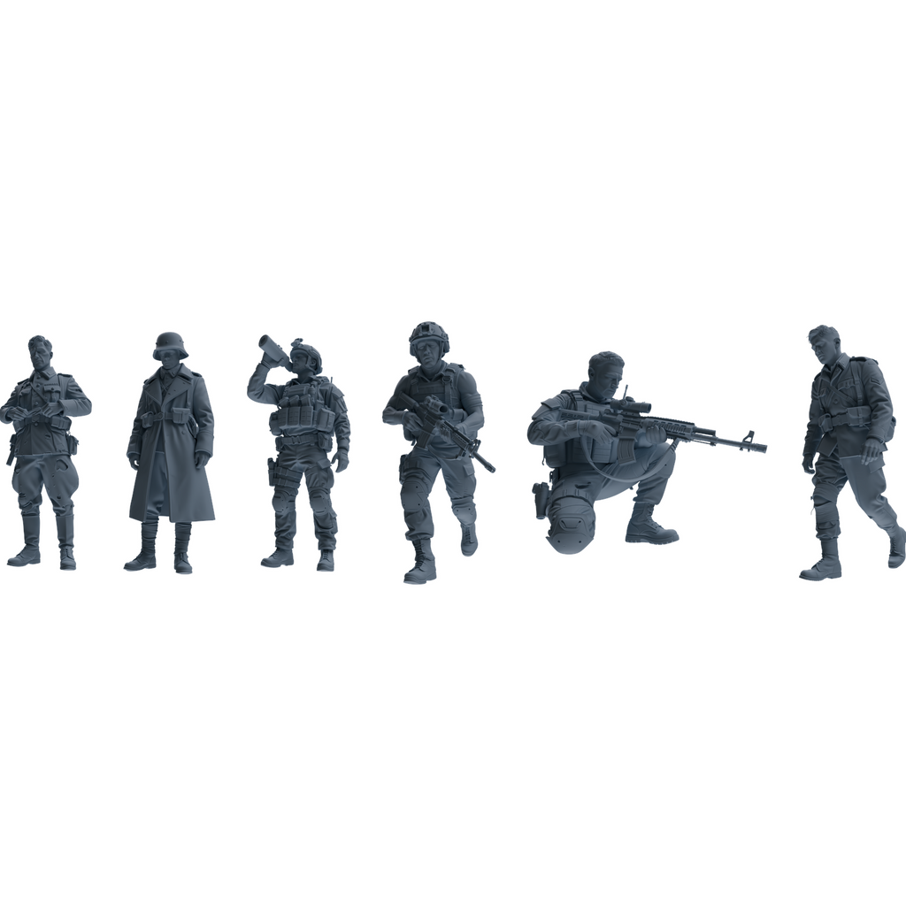 MRY-SFW SSTR181 Miniatures Soldier Model Kit Combat Soldier Pose Modern Model 6 pcs