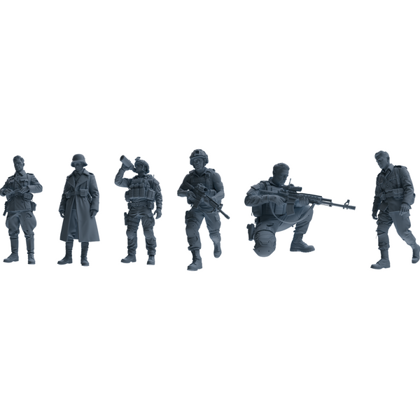MRY-SFW SSTR181 Miniatures Soldier Model Kit Combat Soldier Pose Modern Model 6 pcs