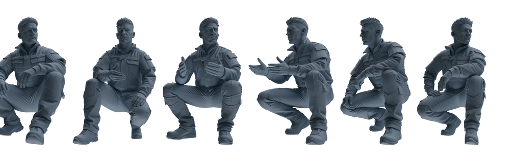 MRY-SFW LYGR683 Modern U.S. Military Six-Person Crouching Position 3D Printed Resin Model Kit by SSMODEL