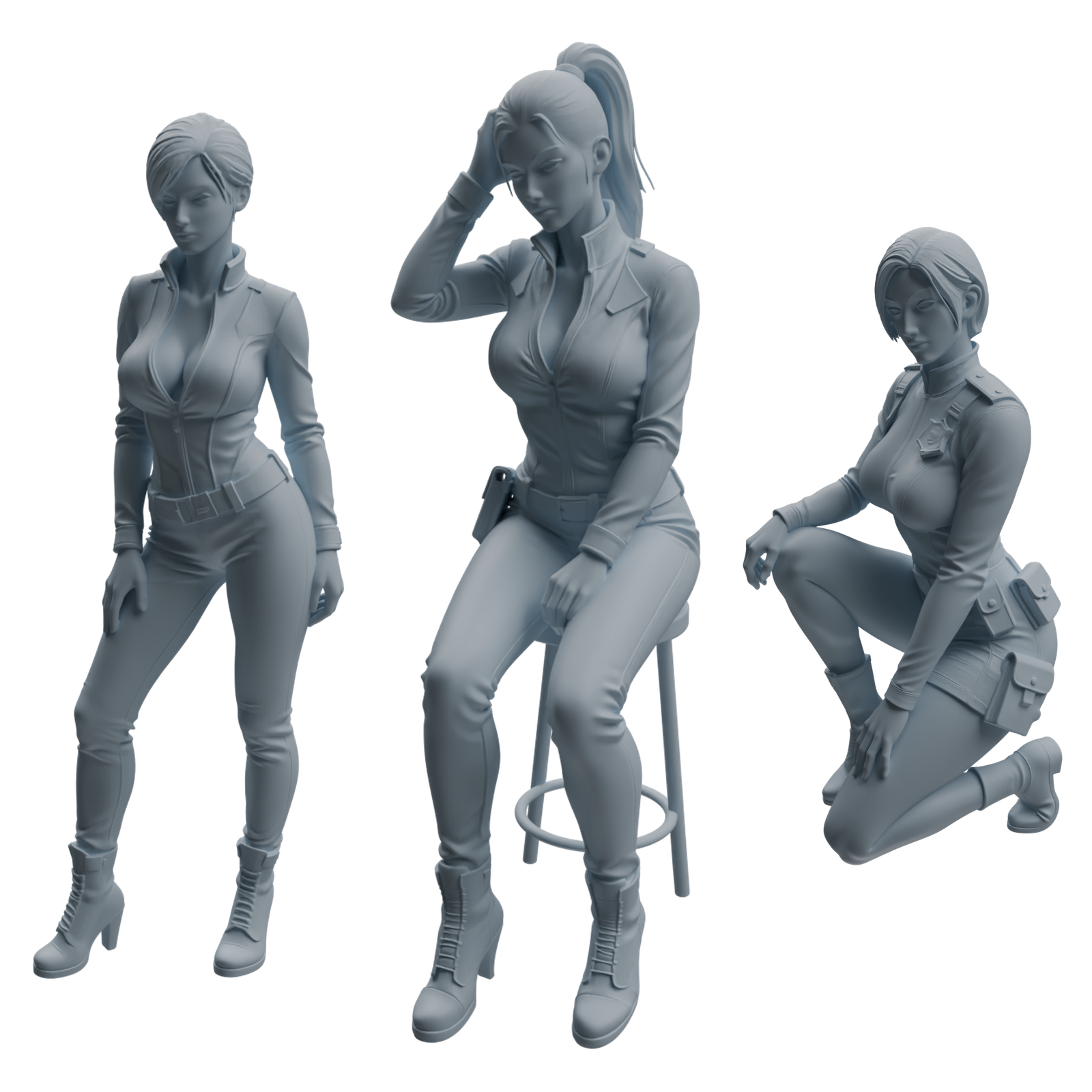 MRY-SFW LYTR956 Multi-Pose Female Police Officer Character Modern Model 3 pcs 3D Printed Resin Model Kit by SSMODEL