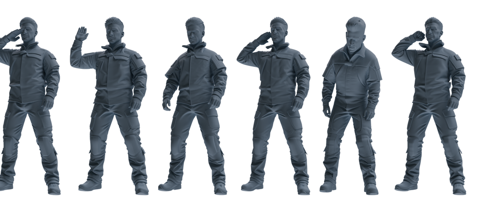 MRY-SFW LYGR694 Modern U.S. Military Six-Person Saluting Group 3D Printed Resin Model Kit by SSMODEL