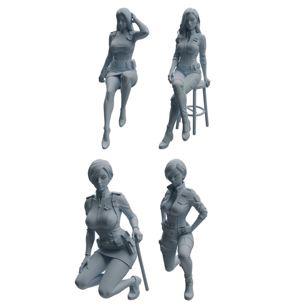 MRY-SFW LYTR955 Seated Female Police Officer Character Modern Model 4 pcs 3D Printed Resin Model Kit by SSMODEL