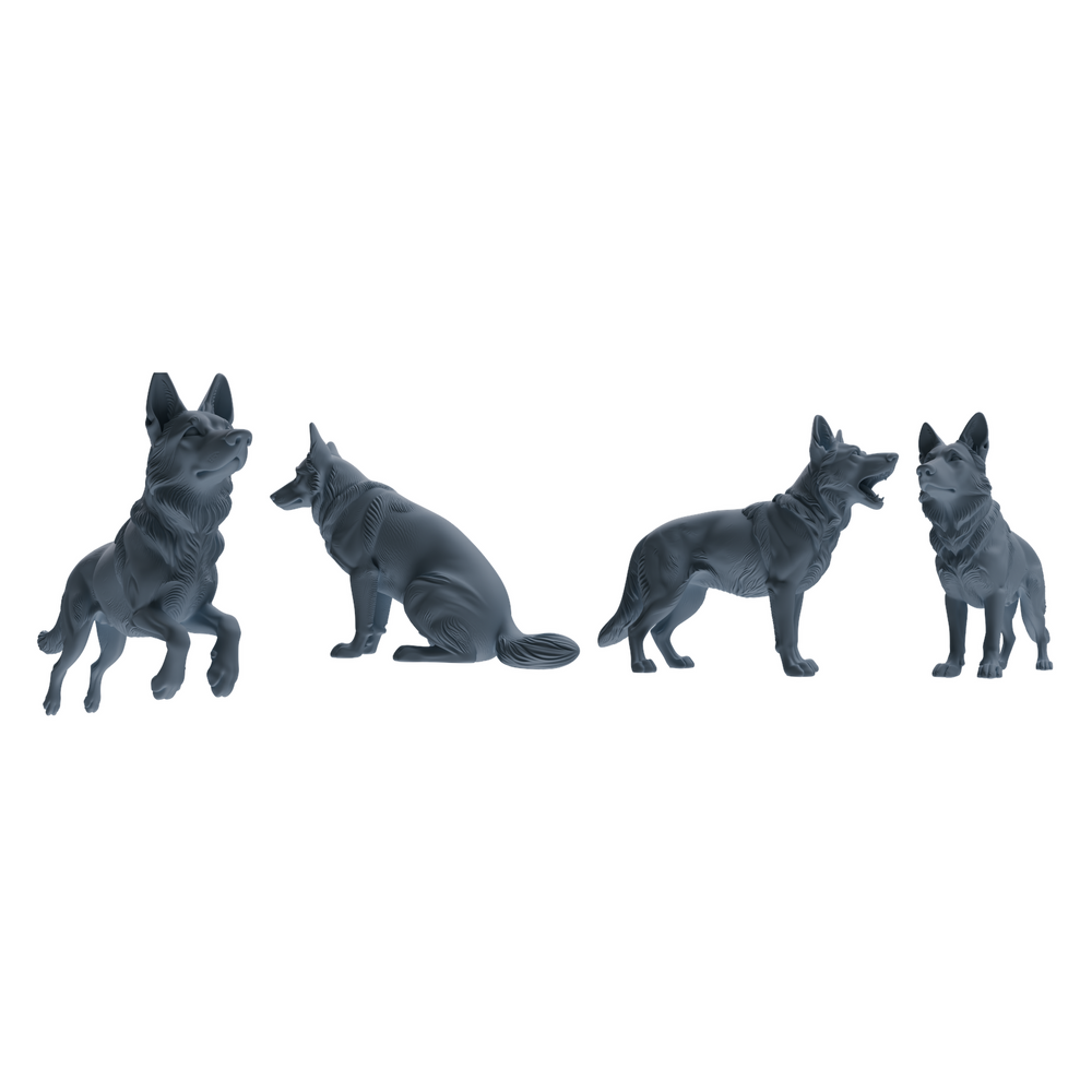 MRY-SFW LYTR839 German Shepherd Pose Model 4 pcs Miniature Car Diorama Figures Scene Props Accessories Resin 3D Printed Resin Model Kit by SSMODEL