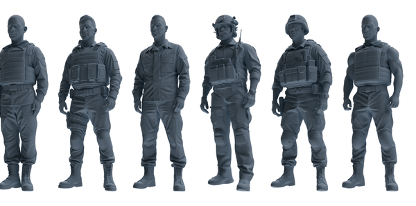 MRY-SFW SSTR038 Miniatures Soldier Model Kit 1993 Mogadishu Black Hawk Helicopter Soldier Standing at Attention Six-Person Group 2