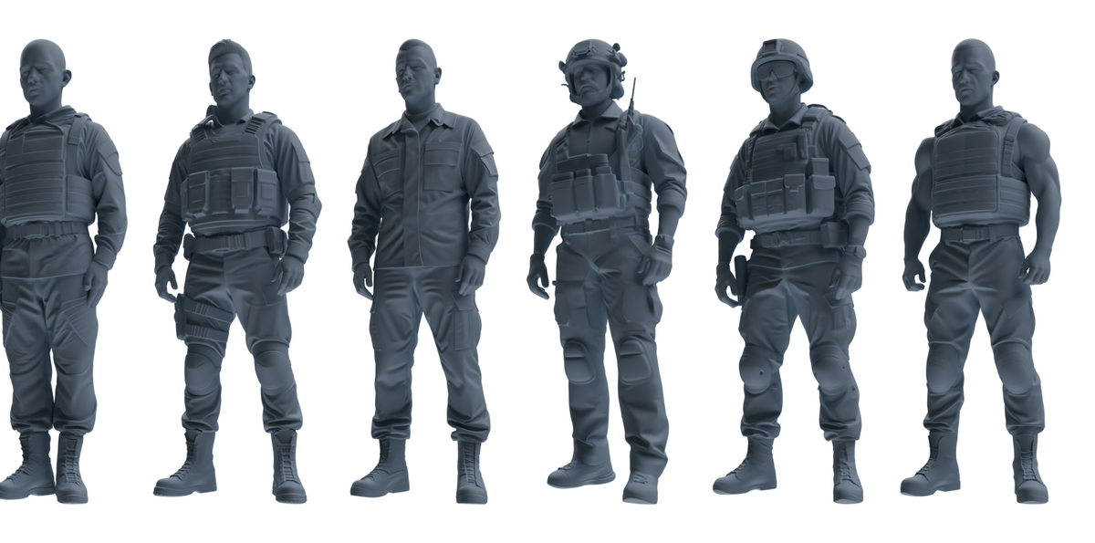 MRY-SFW SSTR038 Miniatures Soldier Model Kit 1993 Mogadishu Black Hawk Helicopter Soldier Standing at Attention Six-Person Group 2