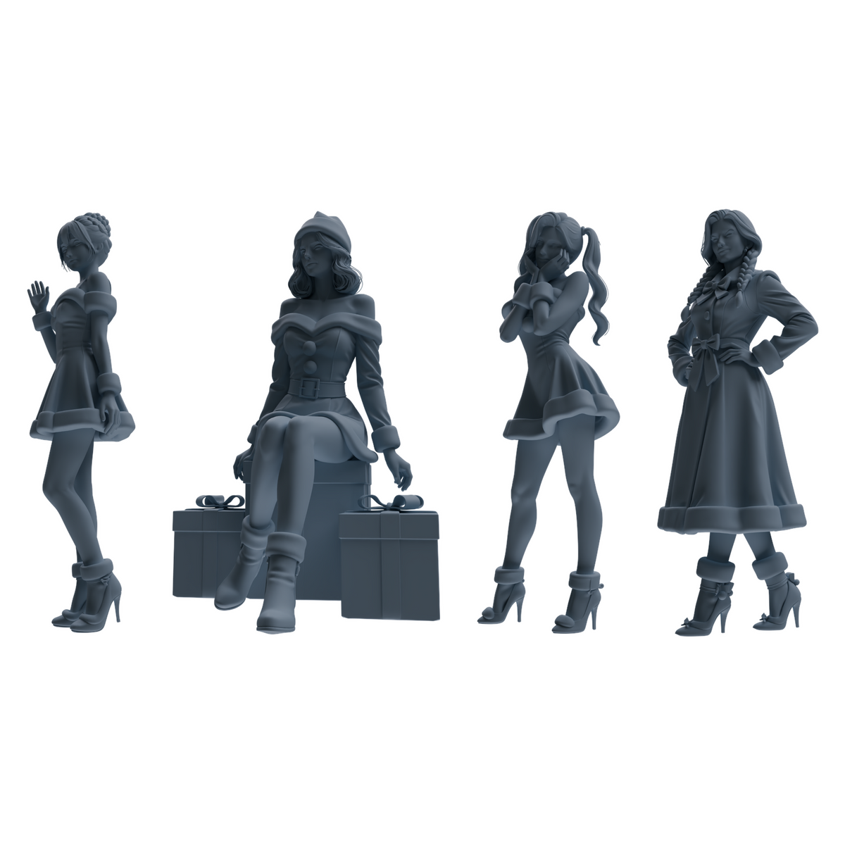 MRY-SFW LYTR882 Christmas Themed Woman Figure Modern Model 4 pcs 3D Printed Resin Model Kit by SSMODEL