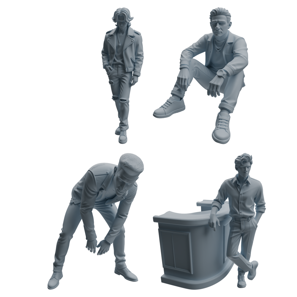 MRY-SFW LYTR940 Bar Counter Man Character Modern Model 4 pcs 3D Printed Resin Model Kit by SSMODEL
