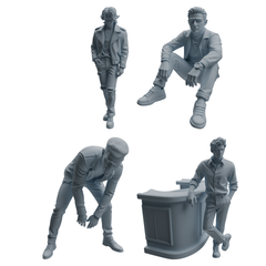 MRY-SFW LYTR940 Bar Counter Man Character Modern Model 4 pcs 3D Printed Resin Model Kit by SSMODEL