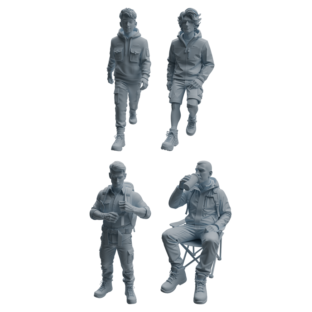 MRY-SFW LYTR1020 Casual Camping Male Character Modern Model 4 pcs 3D Printed Resin Model Kit by SSMODEL