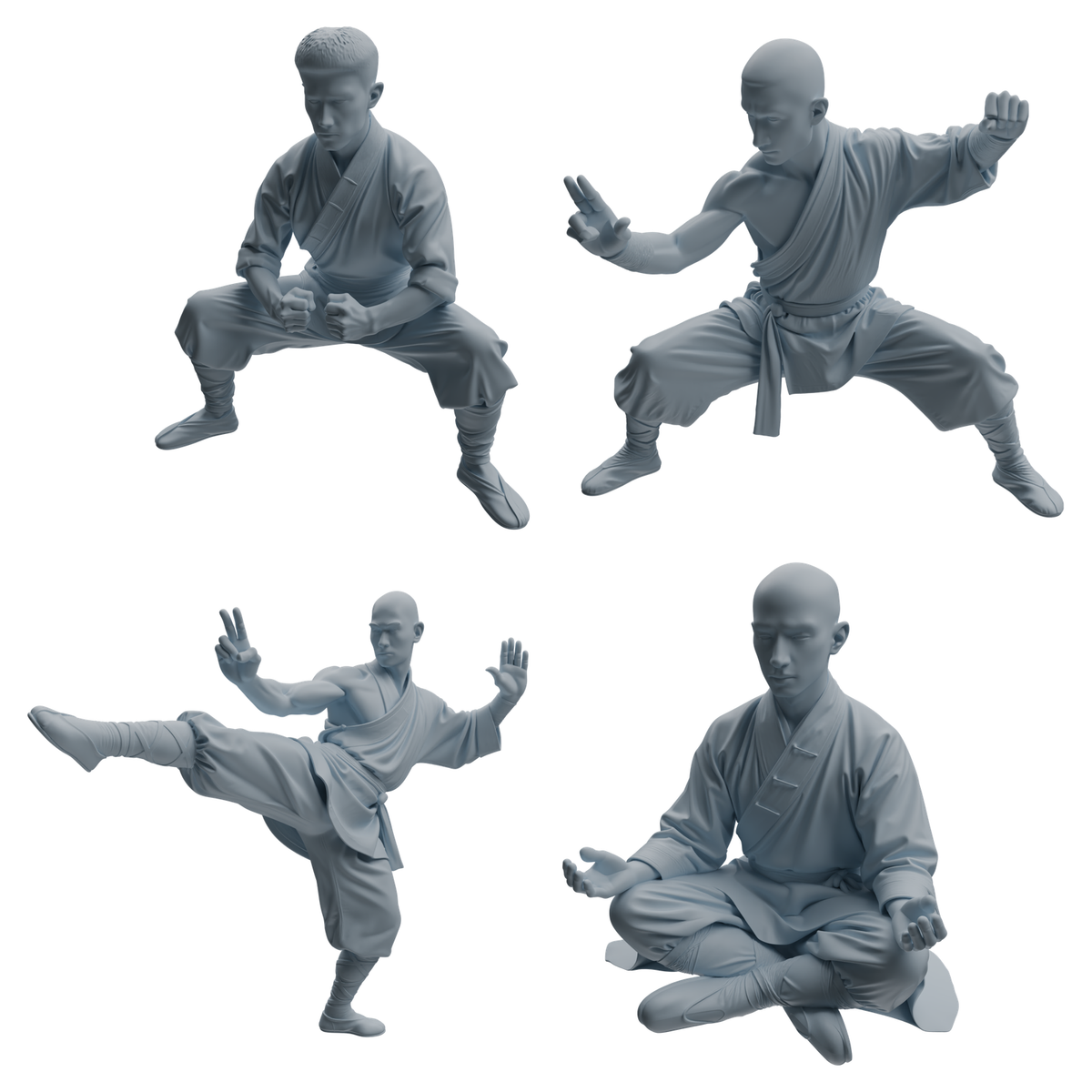 MRY-SFW LYTR1077 Multi-pose Martial Monk Character Modern Model 4 pcs 3D Printed Resin Model Kit by SSMODEL
