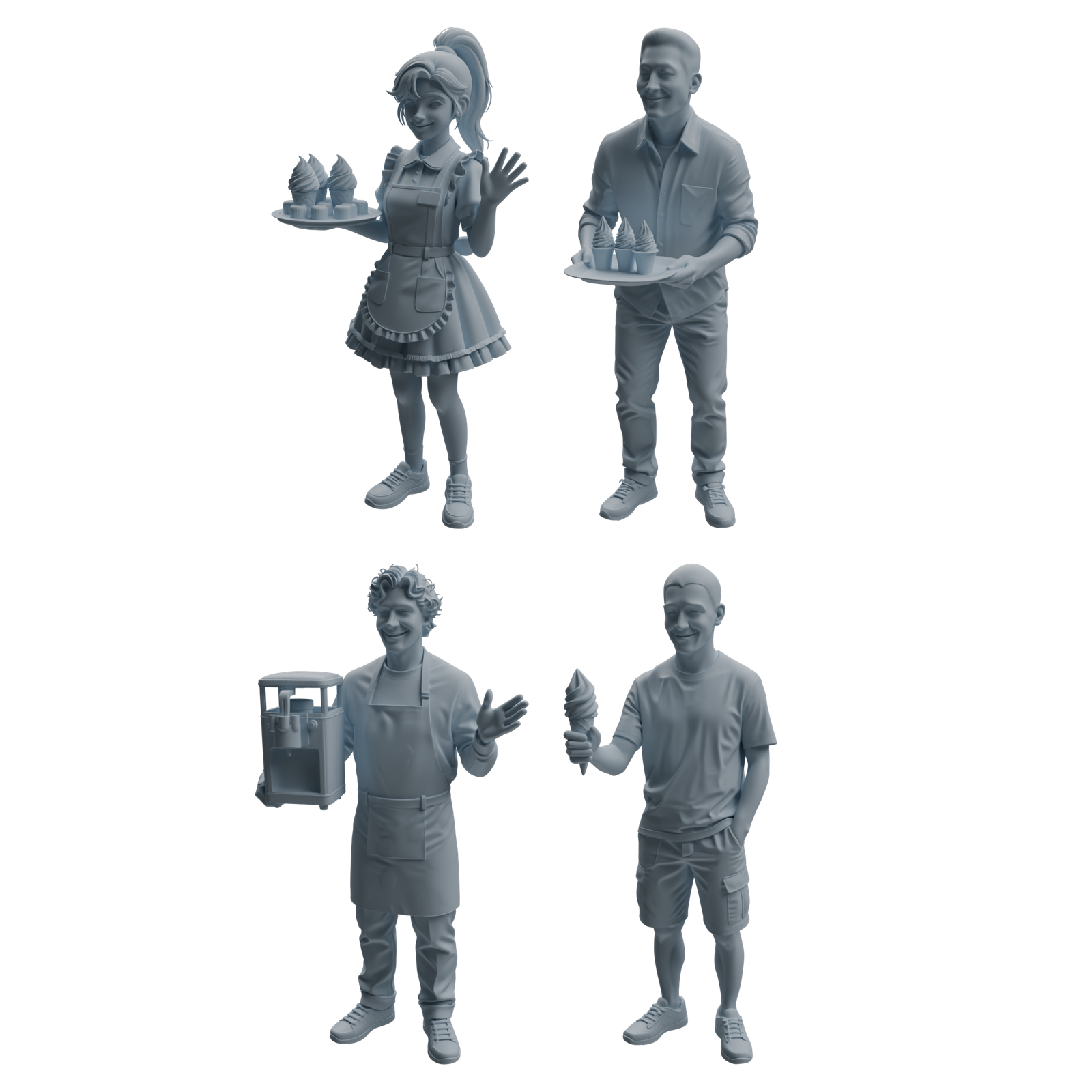 MRY-SFW LYTR1057 Ice Cream Shop Staff Character Modern Model 4 pcs 3D Printed Resin Model Kit by SSMODEL