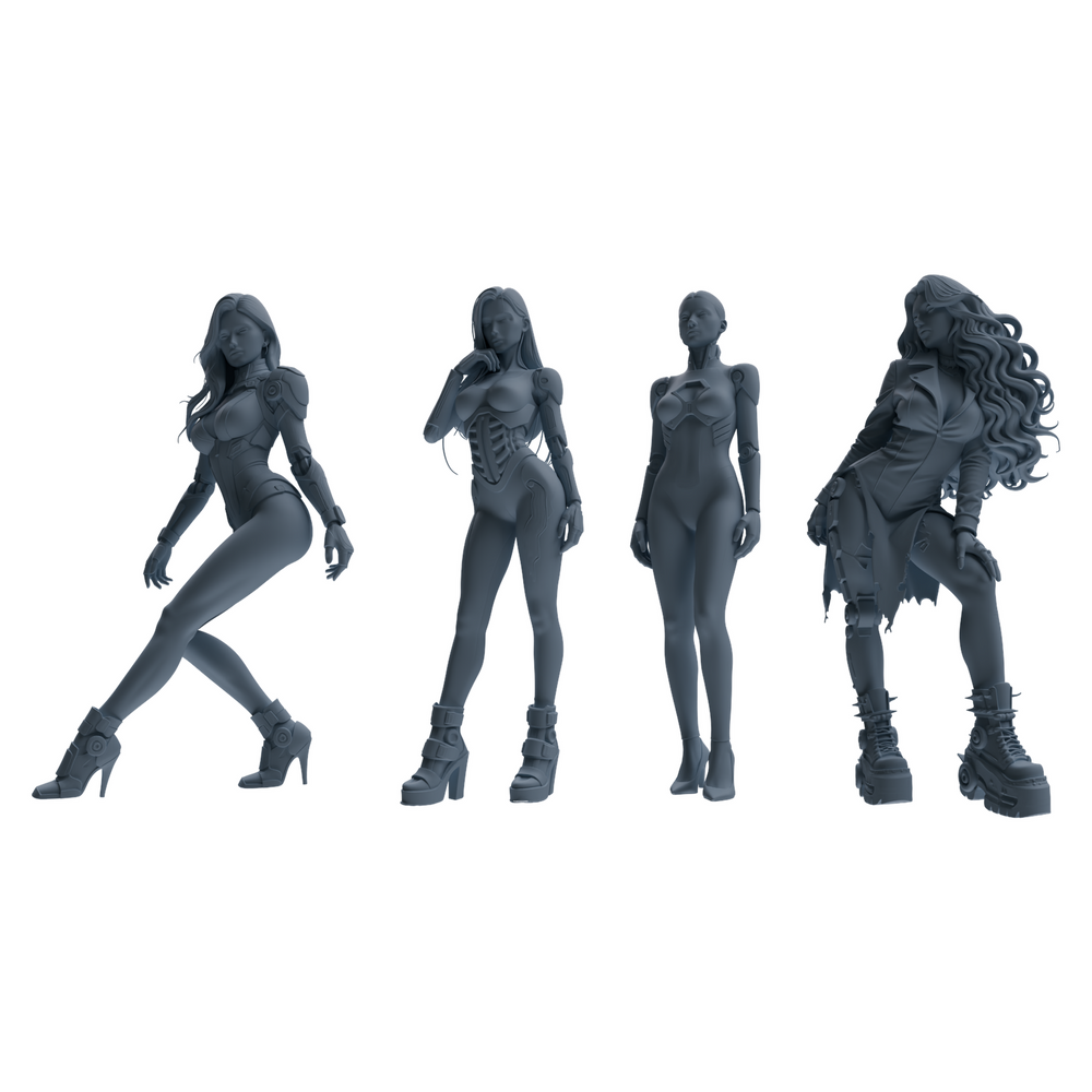 MRY-SFW LYTR867 Cyber Modified Woman Figure Modern Model 4 pcs 3D Printed Resin Model Kit by SSMODEL