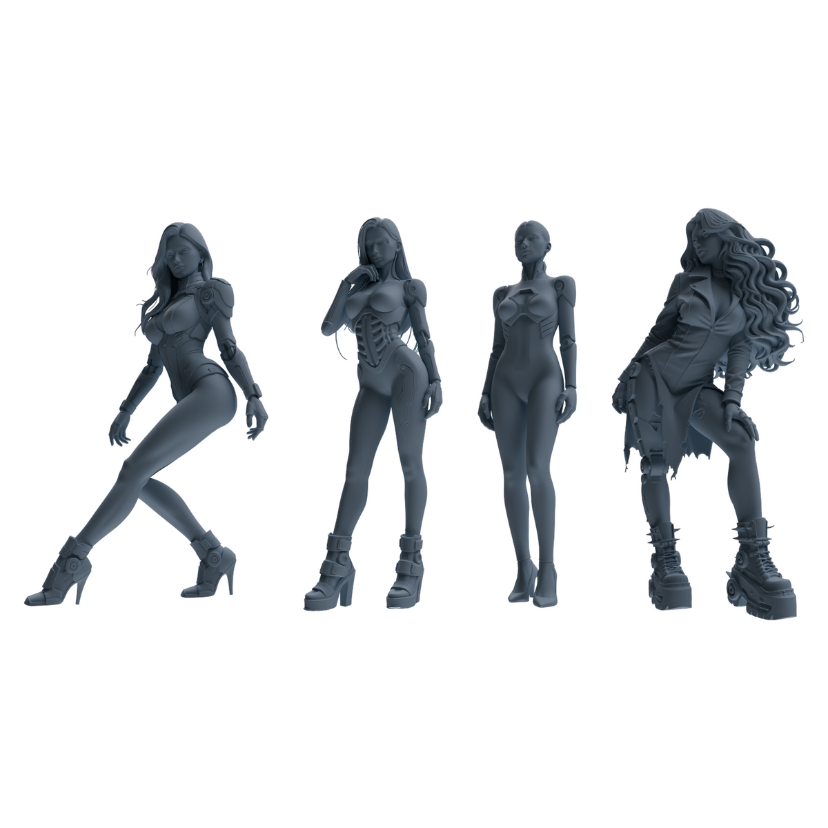 MRY-SFW LYTR867 Cyber Modified Woman Figure Modern Model 4 pcs 3D Printed Resin Model Kit by SSMODEL