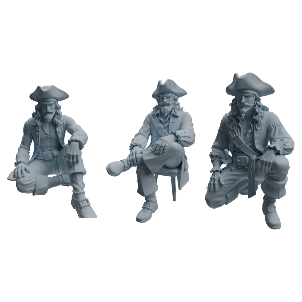 MRY-SFW LYTR1093 Sitting Pose Pirate Character Modern Model 3 pcs 3D Printed Resin Model Kit by SSMODEL