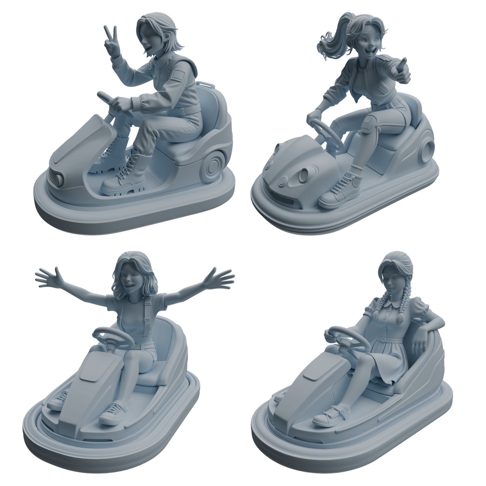 MRY-SFW LYTR1051 Amusement Park Bumper Car Female Character Modern Model 4 pcs 3D Printed Resin Model Kit by SSMODEL