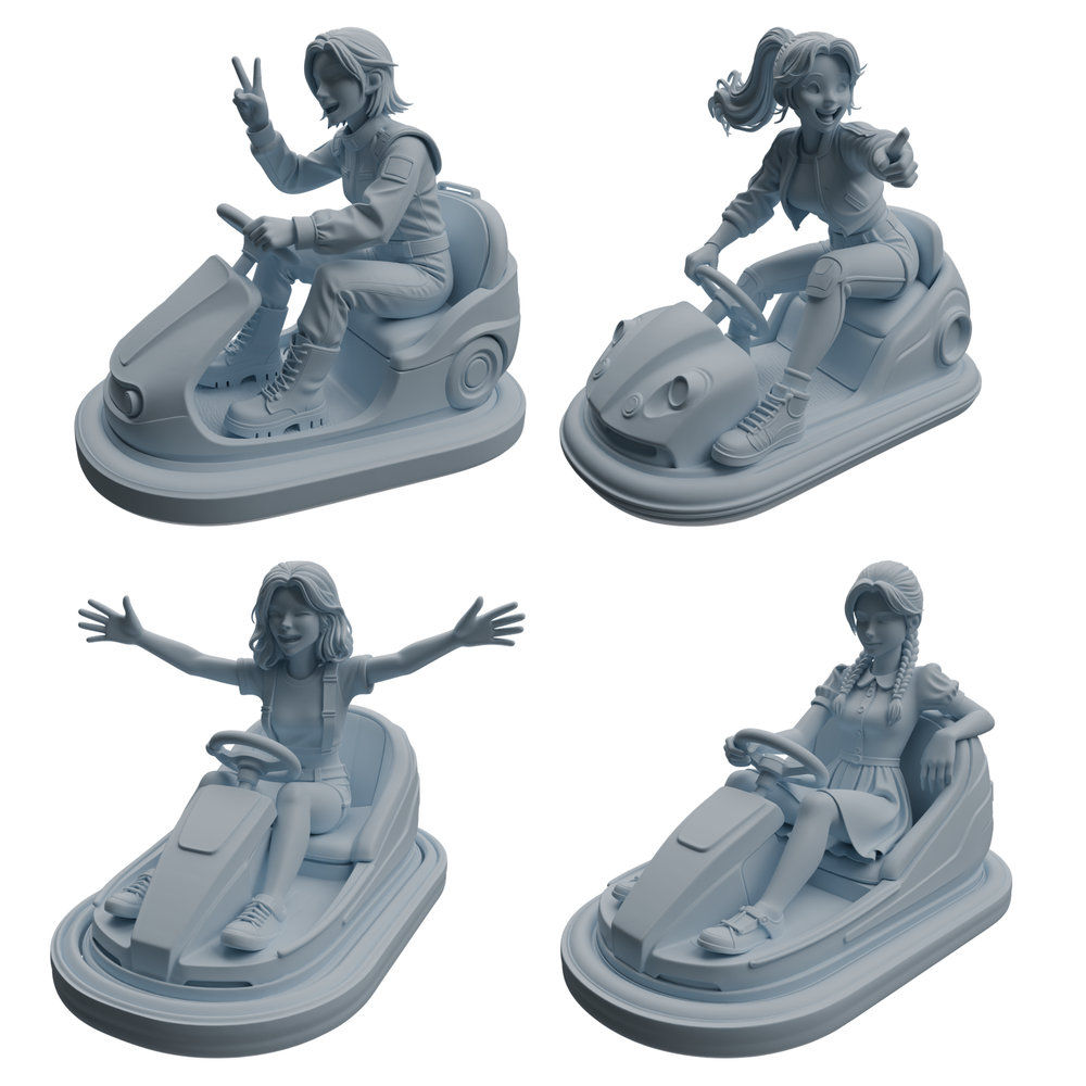 MRY-SFW LYTR1051 Amusement Park Bumper Car Female Character Modern Model 4 pcs 3D Printed Resin Model Kit by SSMODEL