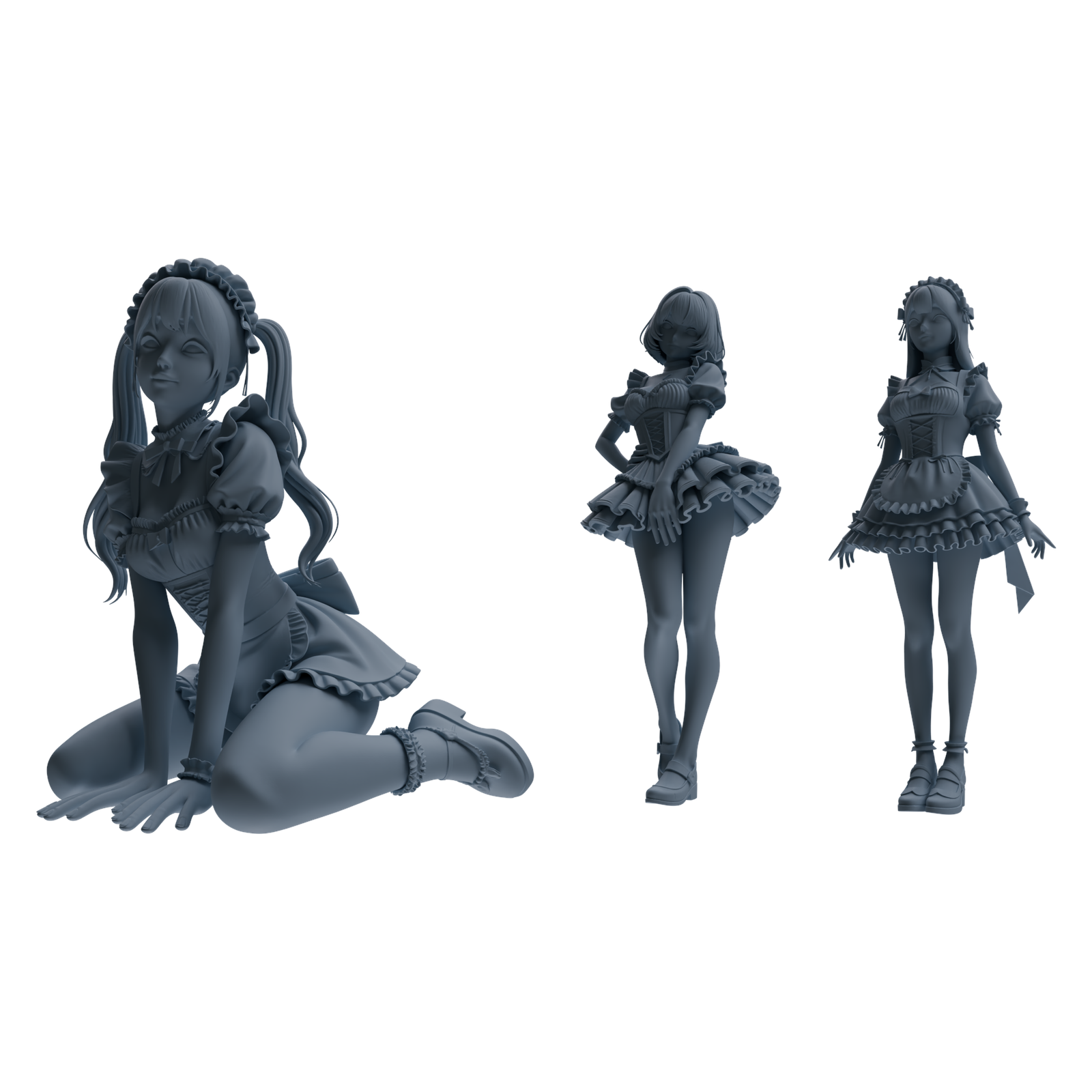 MRY-SFW LYTR872 Maid Outfit Girl Figure Modern Model 3 pcs 3D Printed Resin Model Kit by SSMODEL
