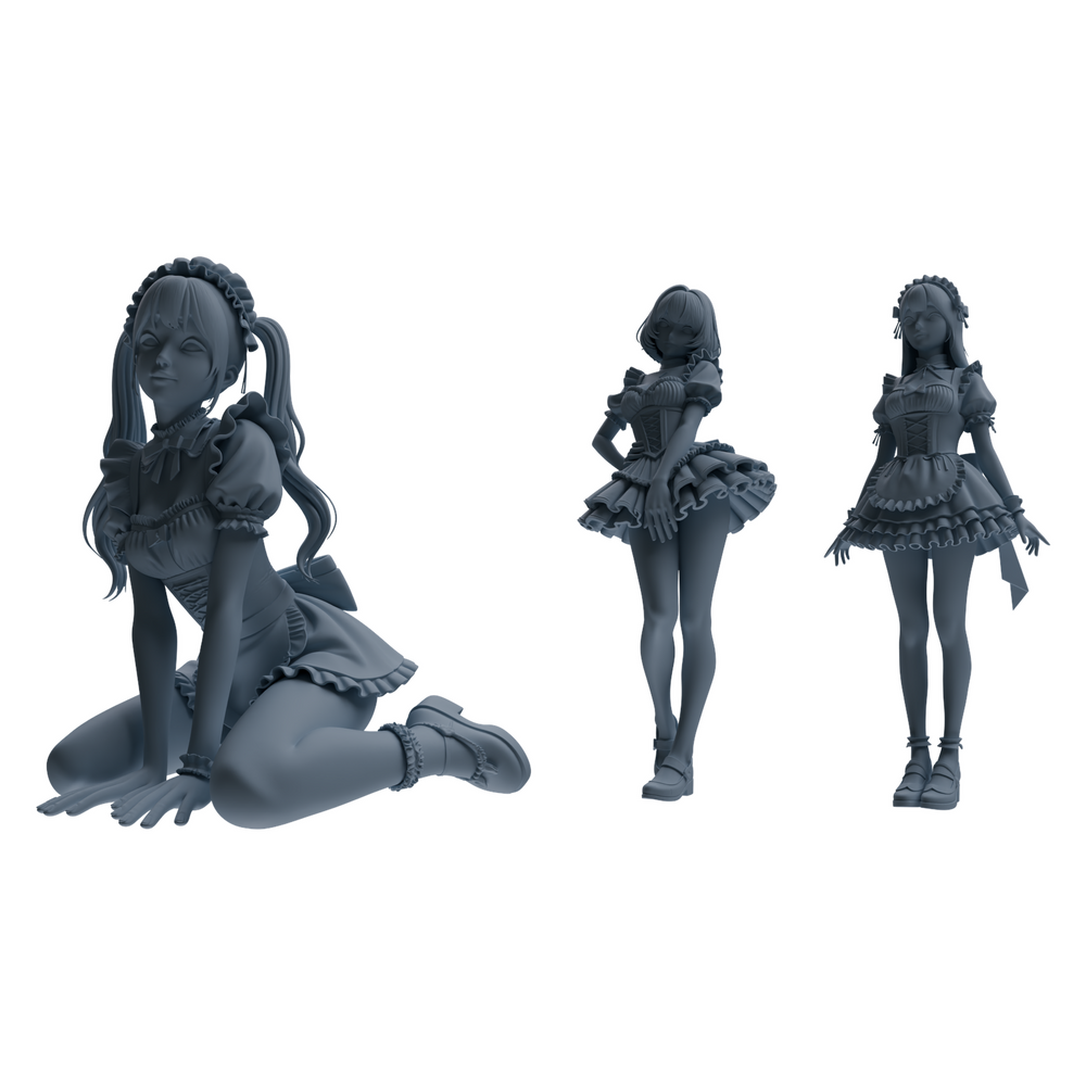 MRY-SFW LYTR872 Maid Outfit Girl Figure Modern Model 3 pcs 3D Printed Resin Model Kit by SSMODEL