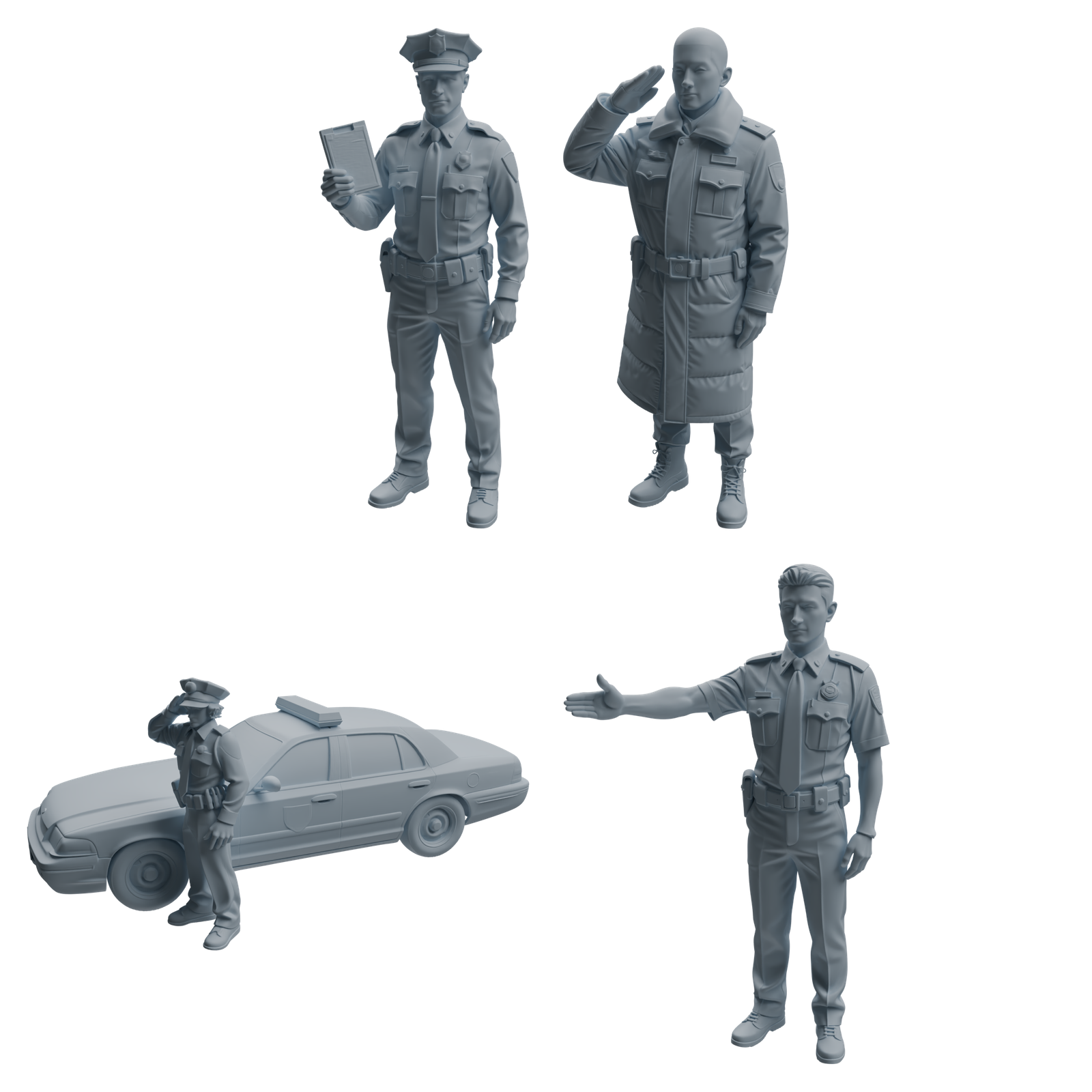 MRY-SFW LYTR959 Multi-Scenario Male Police Officer Character Modern Model 4 pcs 3D Printed Resin Model Kit by SSMODEL