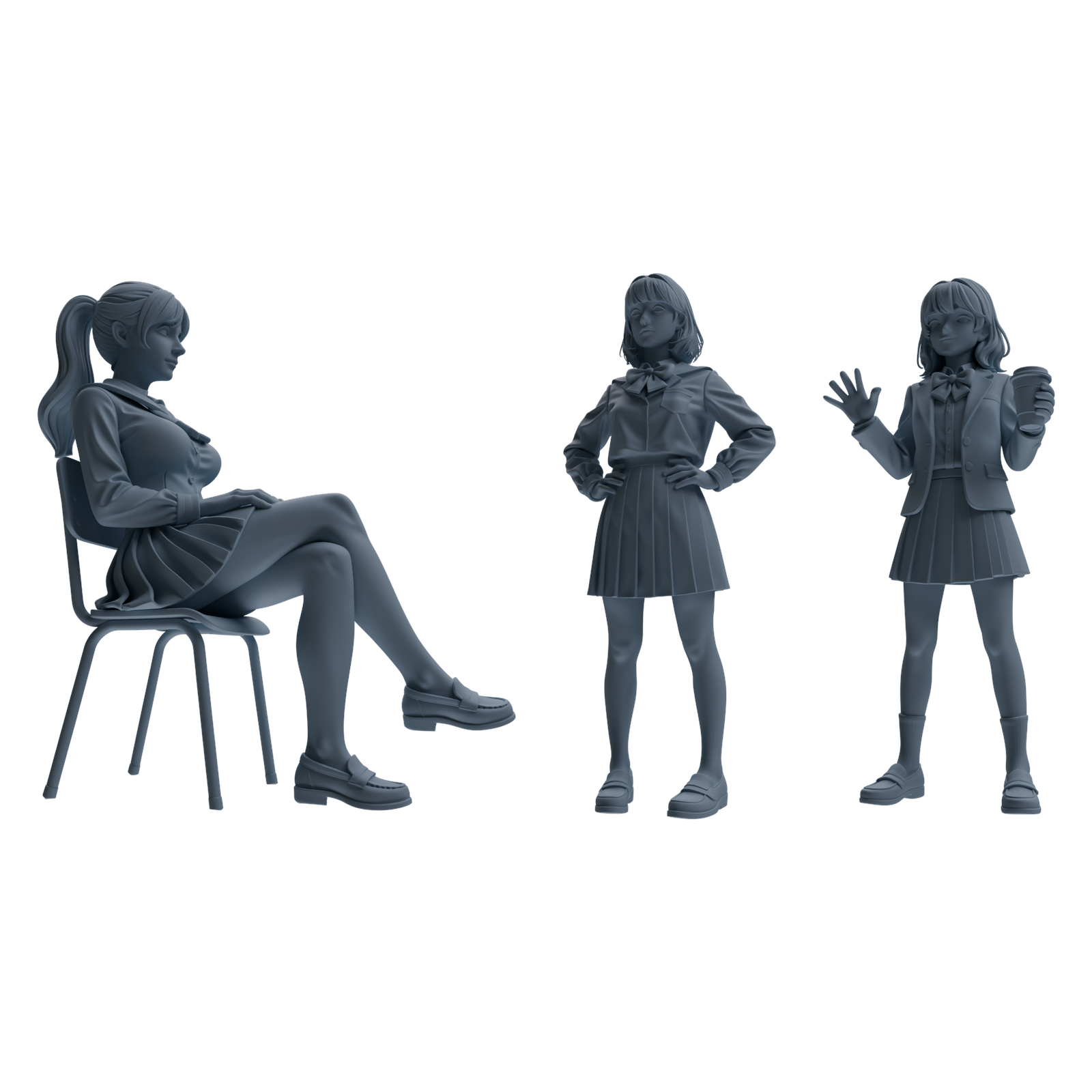 MRY-SFW LYTR896 School Uniform Girl Modern Model 3 pcs 3D Printed Resin Model Kit by SSMODEL