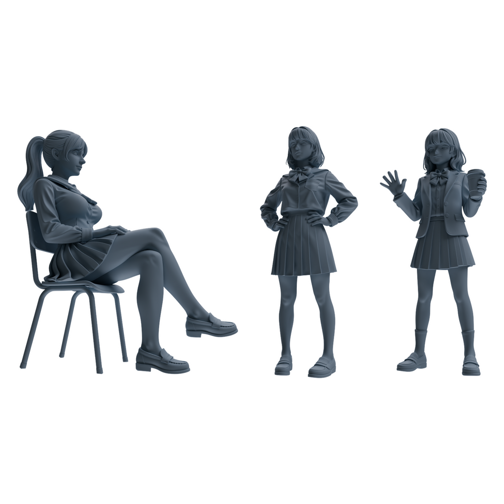 MRY-SFW LYTR896 School Uniform Girl Modern Model 3 pcs 3D Printed Resin Model Kit by SSMODEL