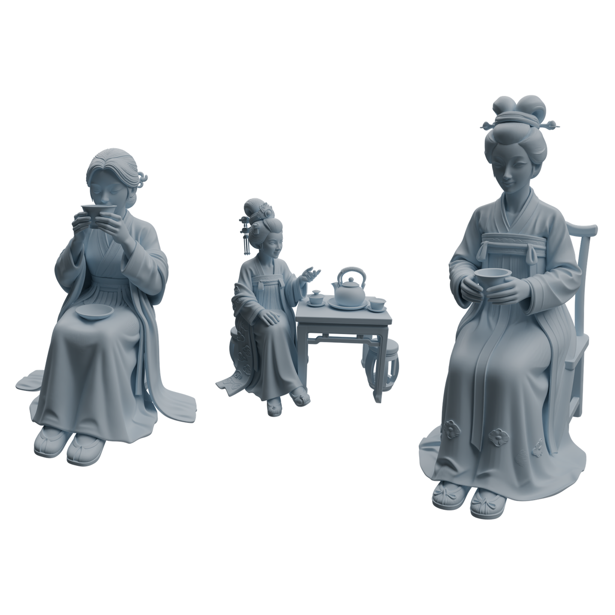 MRY-SFW LYTR983 Ancient Lady Tea Tasting Character Modern Model 3 pcs 3D Printed Resin Model Kit by SSMODEL