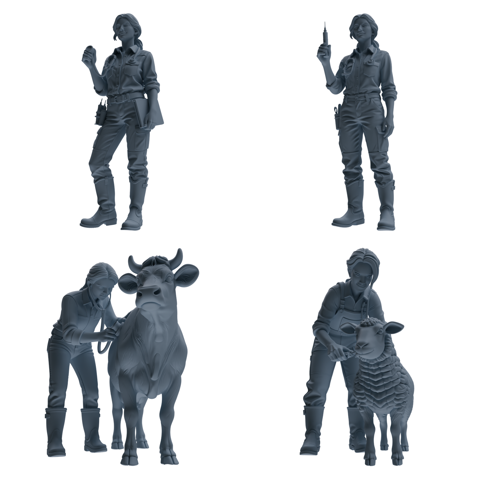 MRY-SFW LYTR912 Farm Veterinarian with Livestock Modern Model 4 pcs 3D Printed Resin Model Kit by SSMODEL