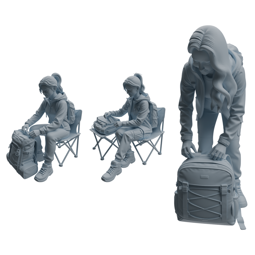 MRY-SFW LYTR1028 Outdoor Backpack Organizing Female Character Modern Model 3 pcs 3D Printed Resin Model Kit by SSMODEL
