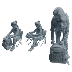 MRY-SFW LYTR1028 Outdoor Backpack Organizing Female Character Modern Model 3 pcs 3D Printed Resin Model Kit by SSMODEL