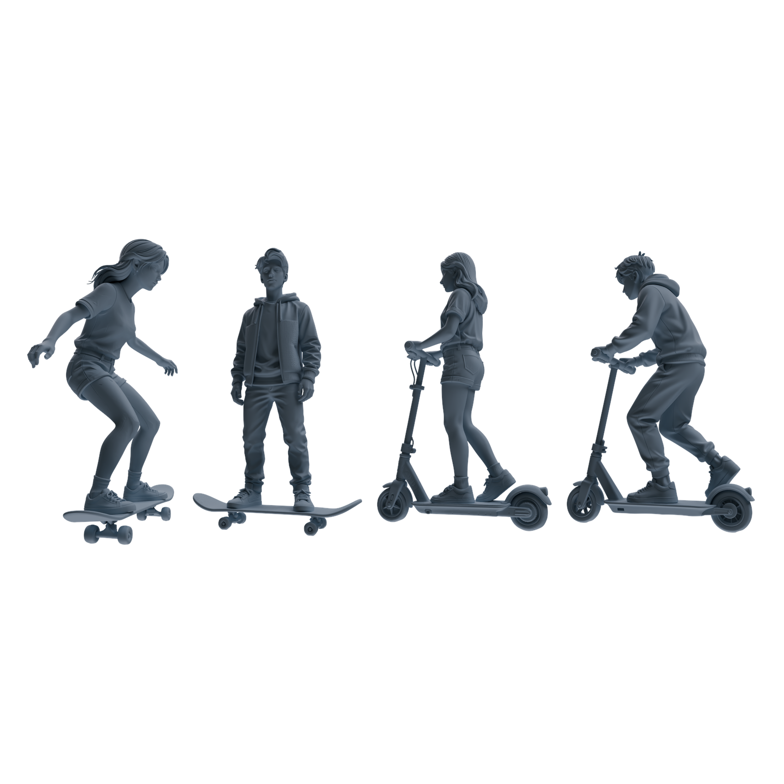 MRY-SFW LYTR788 Skateboard Scooter Figure Modern Model 4 pcs Miniature Car Diorama Figures Scene Props Accessories Resin 3D Printed Resin Model Kit by SSMODEL