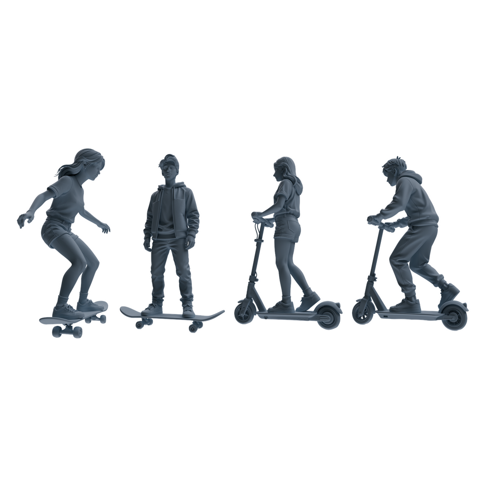MRY-SFW LYTR788 Skateboard Scooter Figure Modern Model 4 pcs Miniature Car Diorama Figures Scene Props Accessories Resin 3D Printed Resin Model Kit by SSMODEL