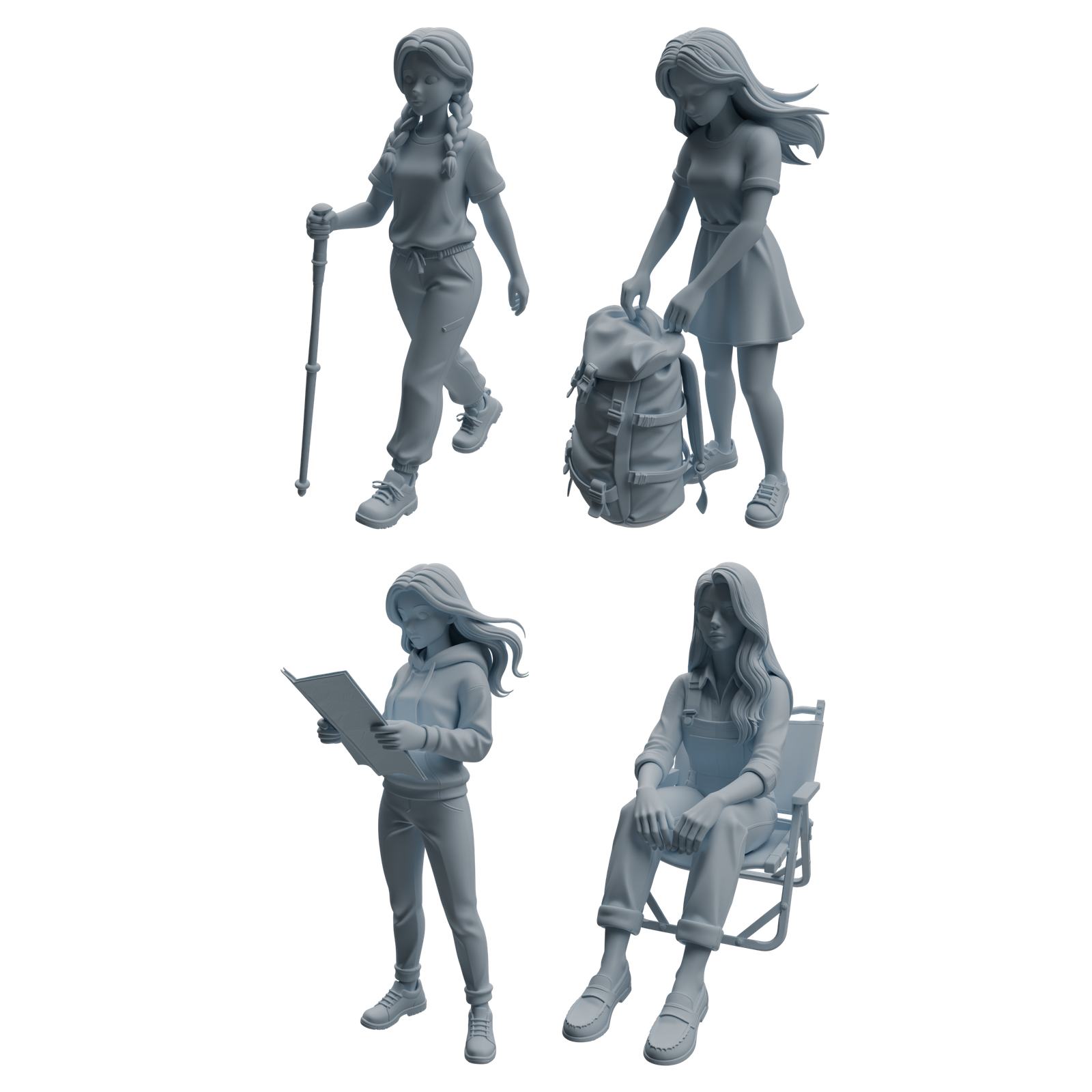 MRY-SFW LYTR1019 Casual Camping Female Character Modern Model 4 pcs 3D Printed Resin Model Kit by SSMODEL
