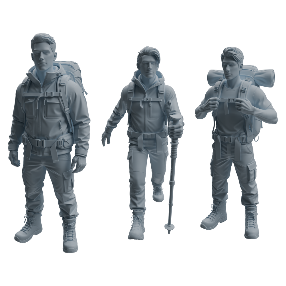 MRY-SFW LYTR1031 Outdoor Backpacker Male Character Modern Model 3 pcs 3D Printed Resin Model Kit by SSMODEL