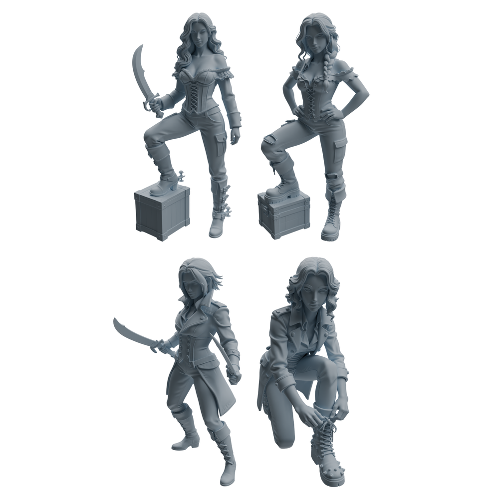 MRY-SFW LYTR1096 Female Pirate Character Modern Model 4 pcs 3D Printed Resin Model Kit by SSMODEL