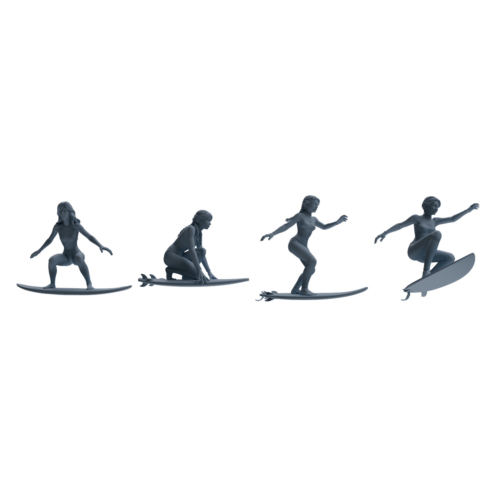 MRY-SFW LYTR790 Surfing Figure Modern Model 4 pcs Miniature Car Diorama Figures Scene Props Accessories Resin 3D Printed Resin Model Kit by SSMODEL