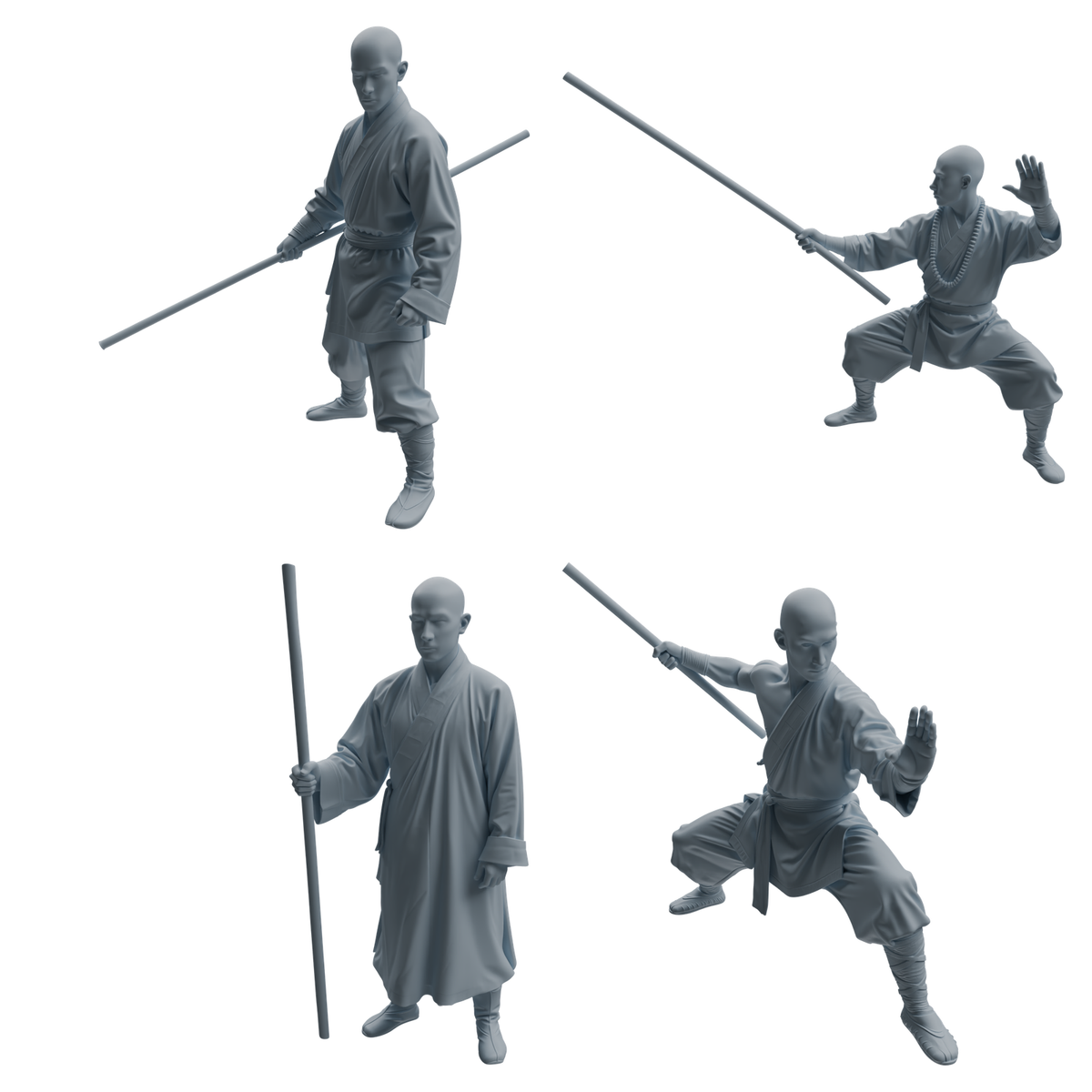 MRY-SFW LYTR1075 Staff-wielding Martial Monk Character Modern Model 4 pcs 3D Printed Resin Model Kit by SSMODEL