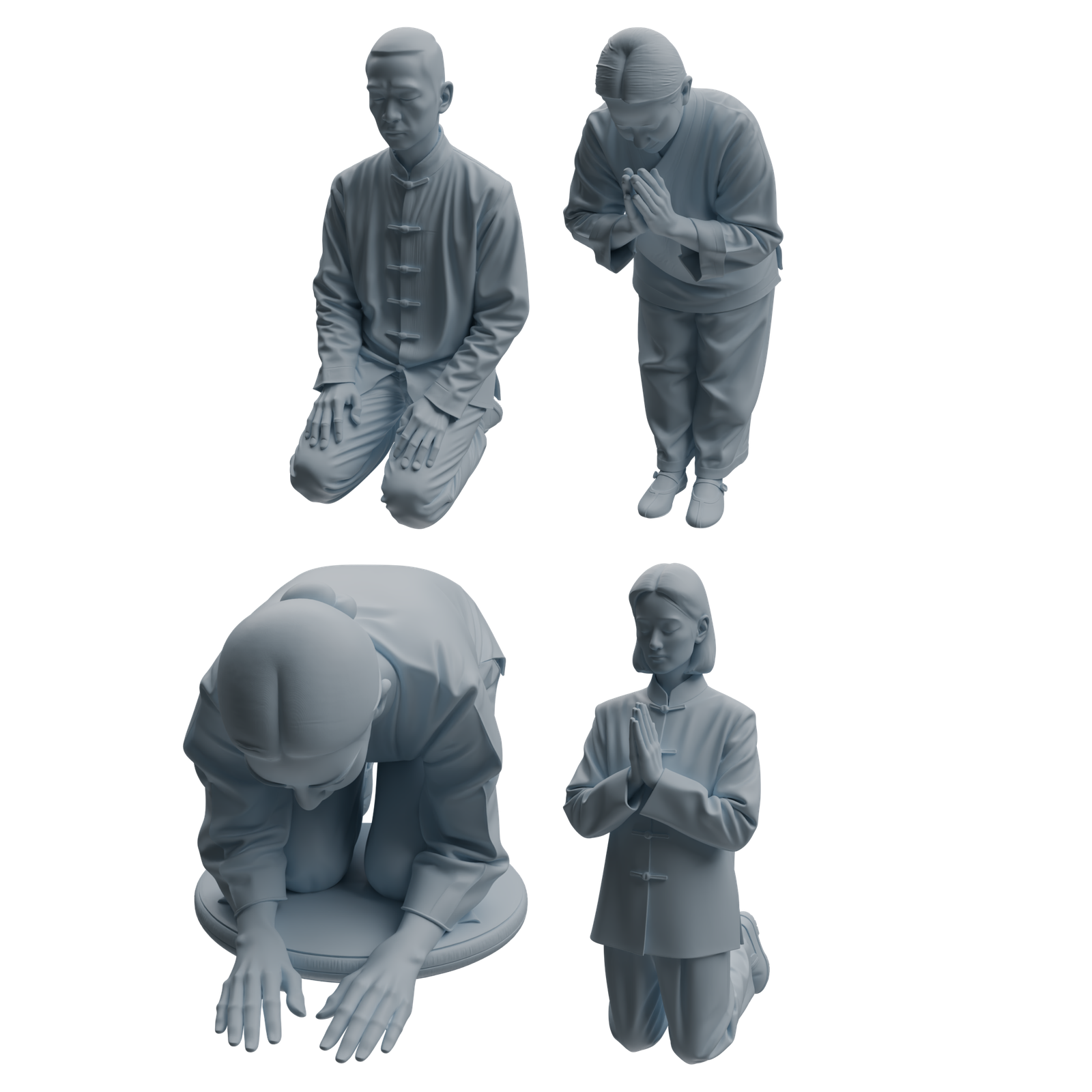MRY-SFW LYTR1087 Traditional Clothing Kneeling Character Modern Model 4 pcs 3D Printed Resin Model Kit by SSMODEL