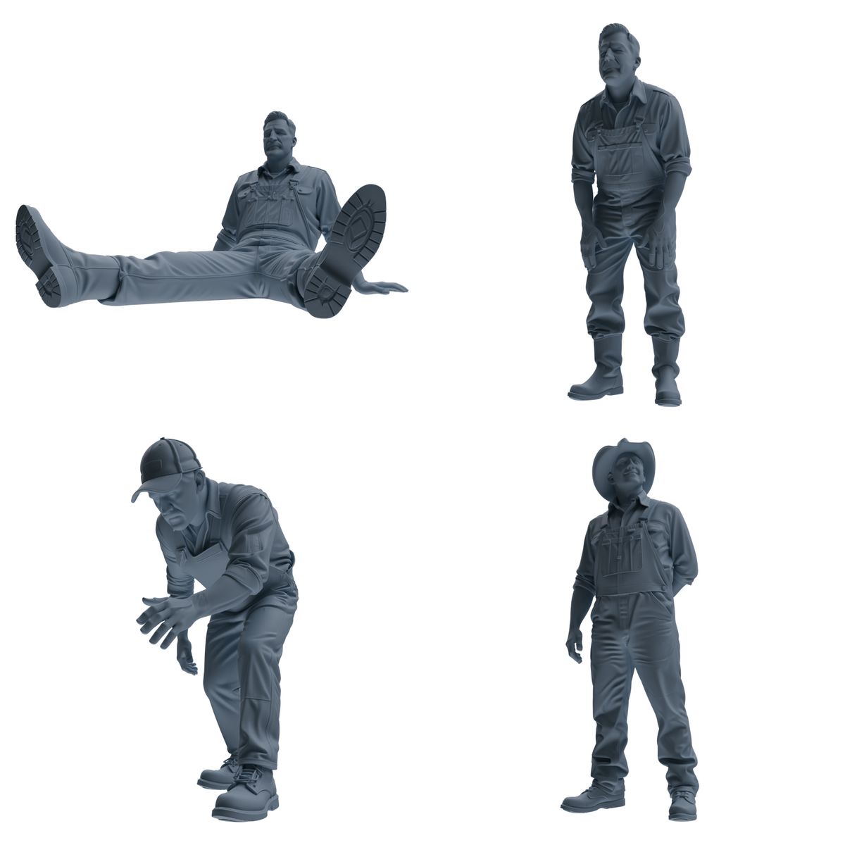 MRY-SFW LYTR917 Farm Worker Man Multi-pose Modern Model 4 pcs 3D Printed Resin Model Kit by SSMODEL
