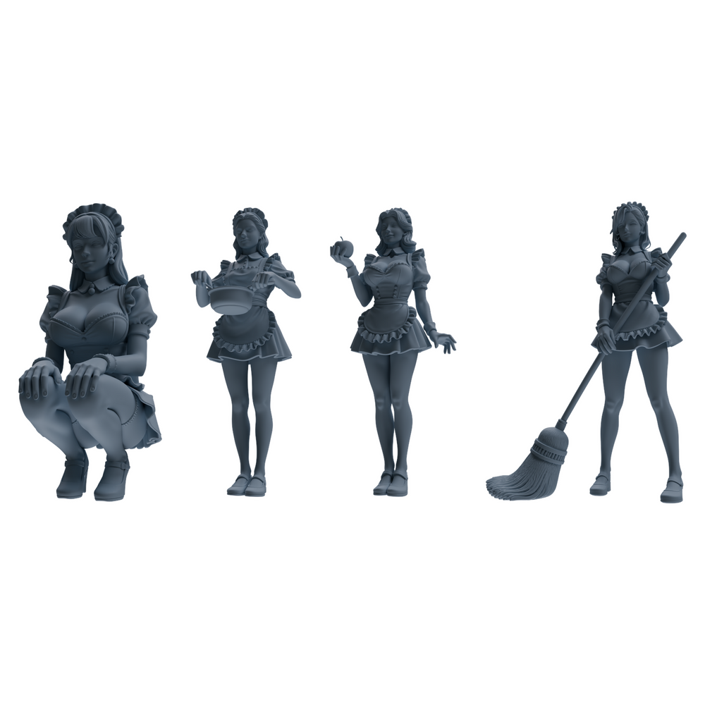 MRY-SFW LYTR851 Maid Outfit Figure Modern Model 4 pcs Miniature Car Diorama Figures Scene Props Accessories Resin 3D Printed Resin Model Kit by SSMODEL